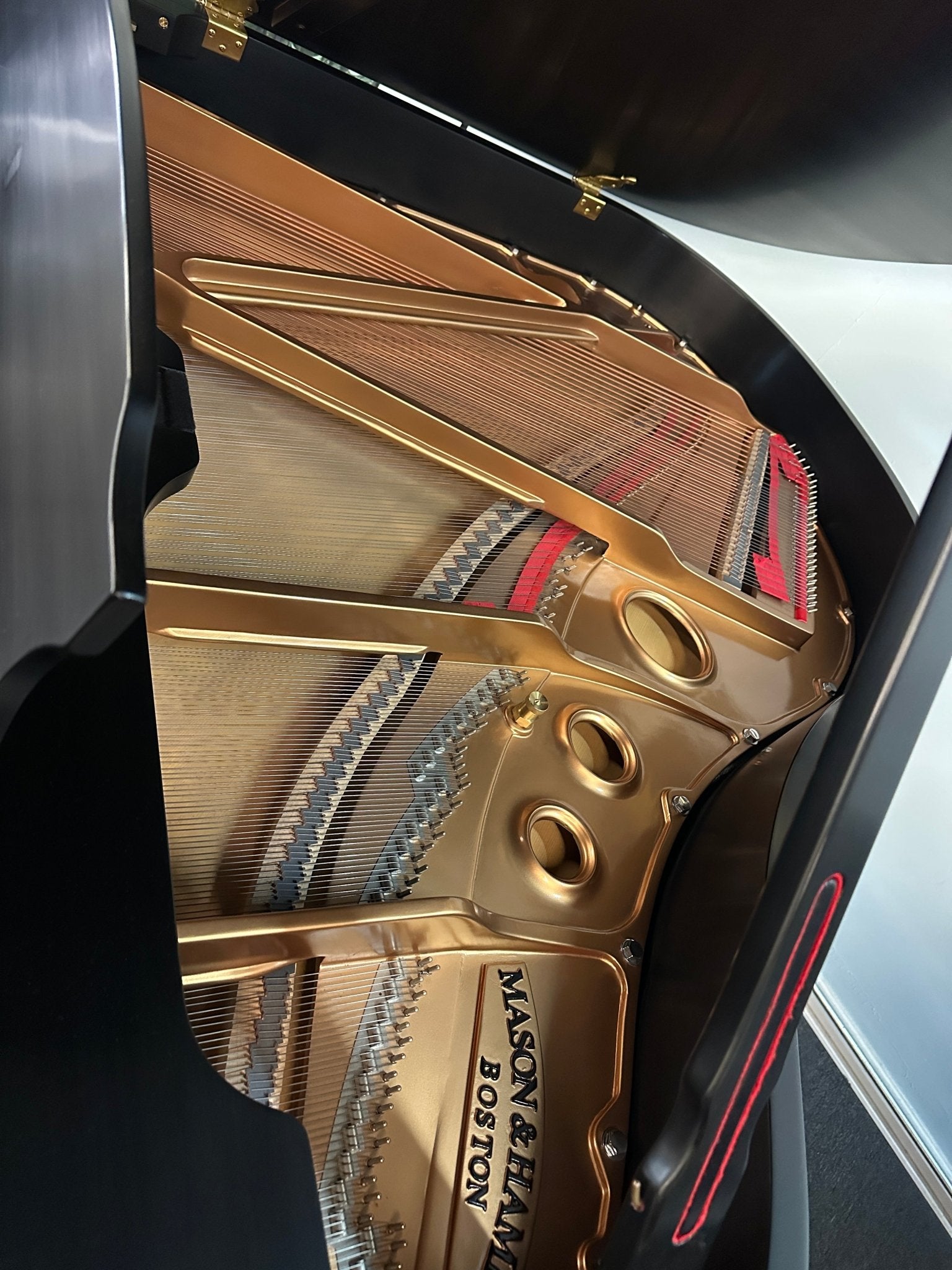 2001 Mason & Hamlin Model A Grand Piano – Satin Ebony Finish | Dual - Tone Exotic Keys | Full Renner Action - Cunningham Piano