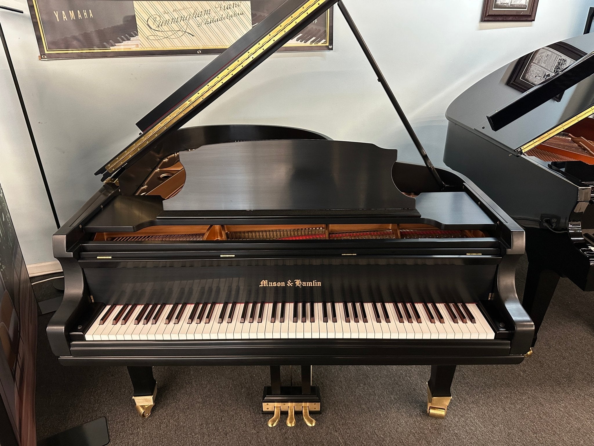 2001 Mason & Hamlin Model A Grand Piano – Satin Ebony Finish | Dual - Tone Exotic Keys | Full Renner Action - Cunningham Piano