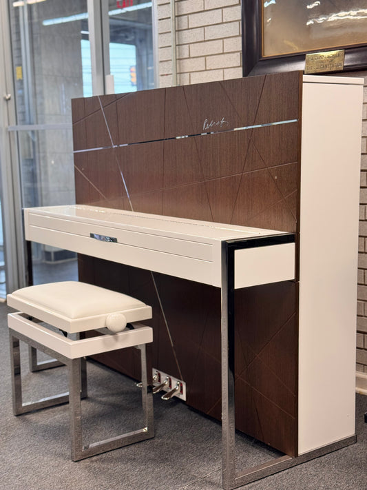 Petrof NEXT P127 50" Upright Piano – White Polish with Wood Accents