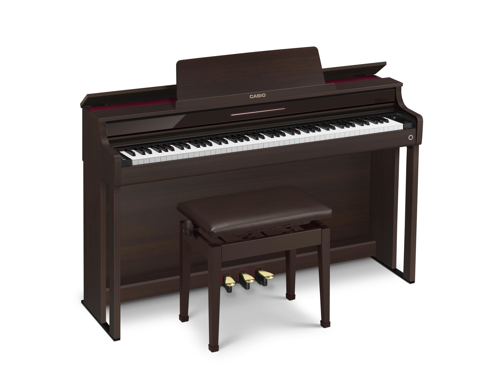Casio AP - 550 Celviano Digital Upright Piano – Brown Finish | Grand Piano Sound & Hybrid Keys - Cunningham Piano