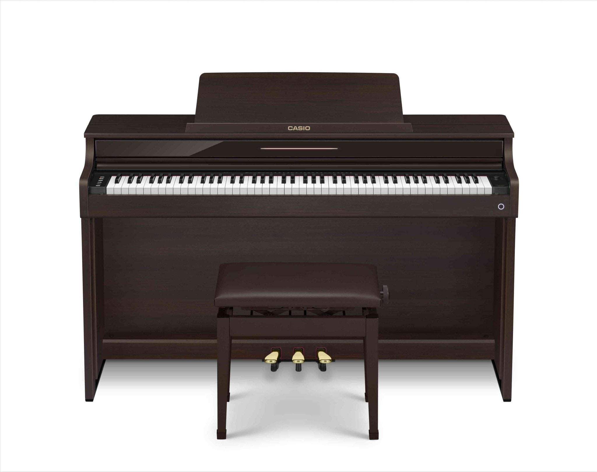 Casio AP - 550 Celviano Digital Upright Piano – Brown Finish | Grand Piano Sound & Hybrid Keys - Cunningham Piano