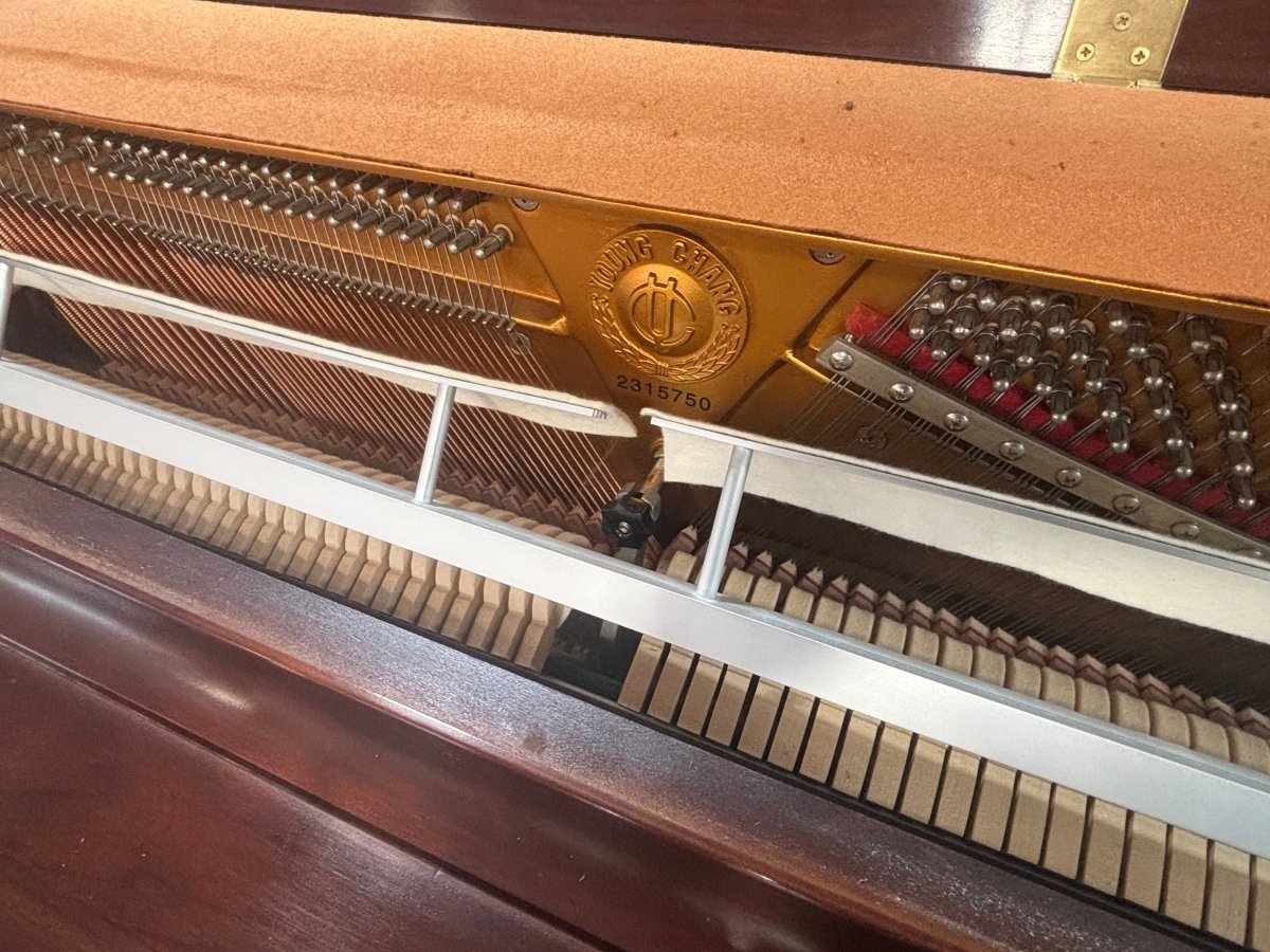 Young Chang French Provincial Console in Mahogany Satin - Cunningham Piano