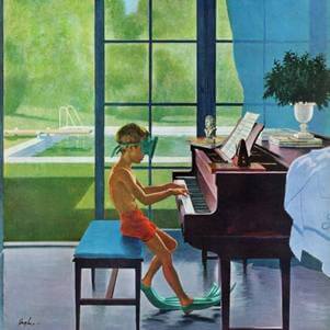 Children playing piano in Summer