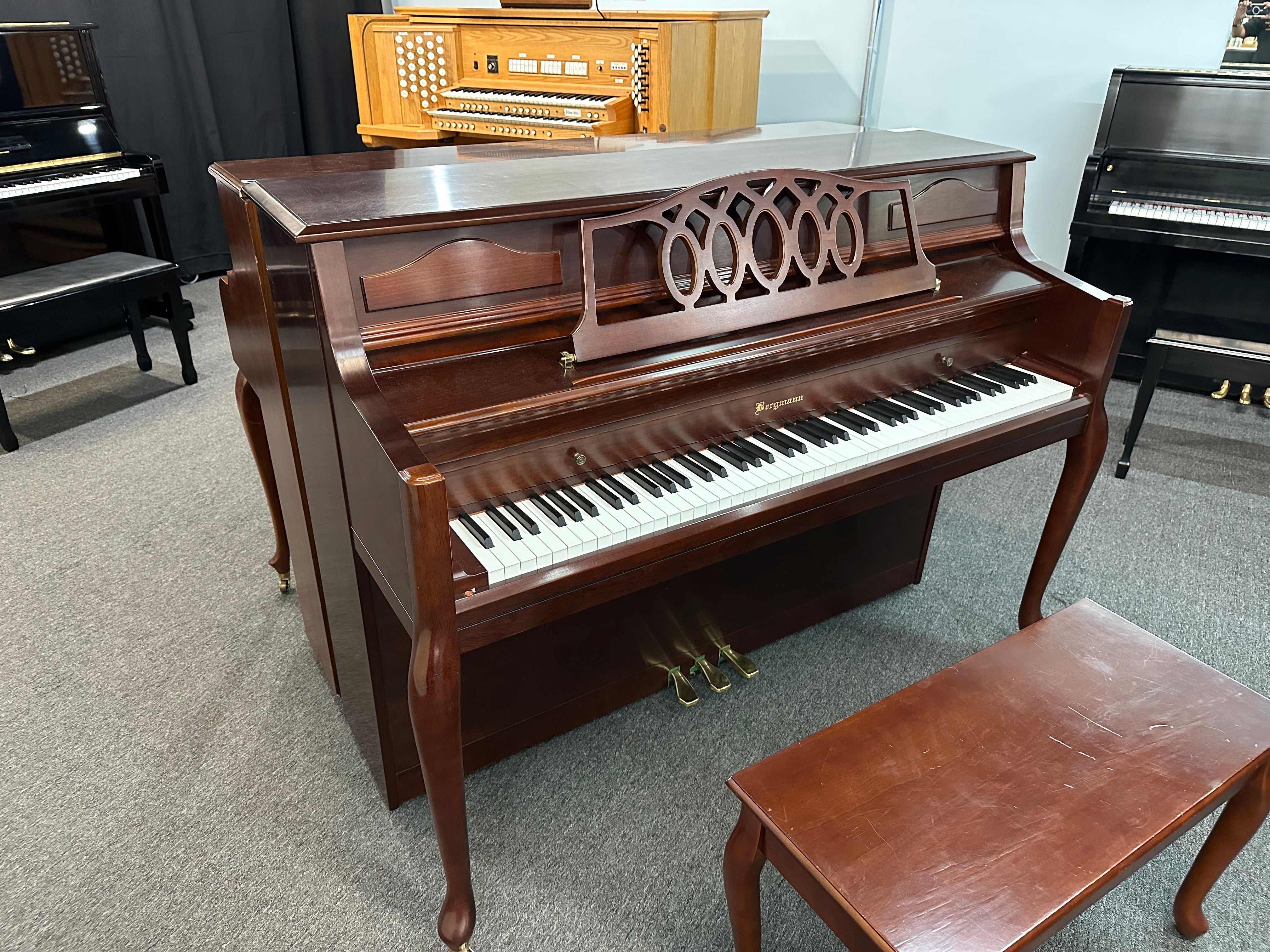 Bergmann Console Piano in Cherry French Provincial Finish