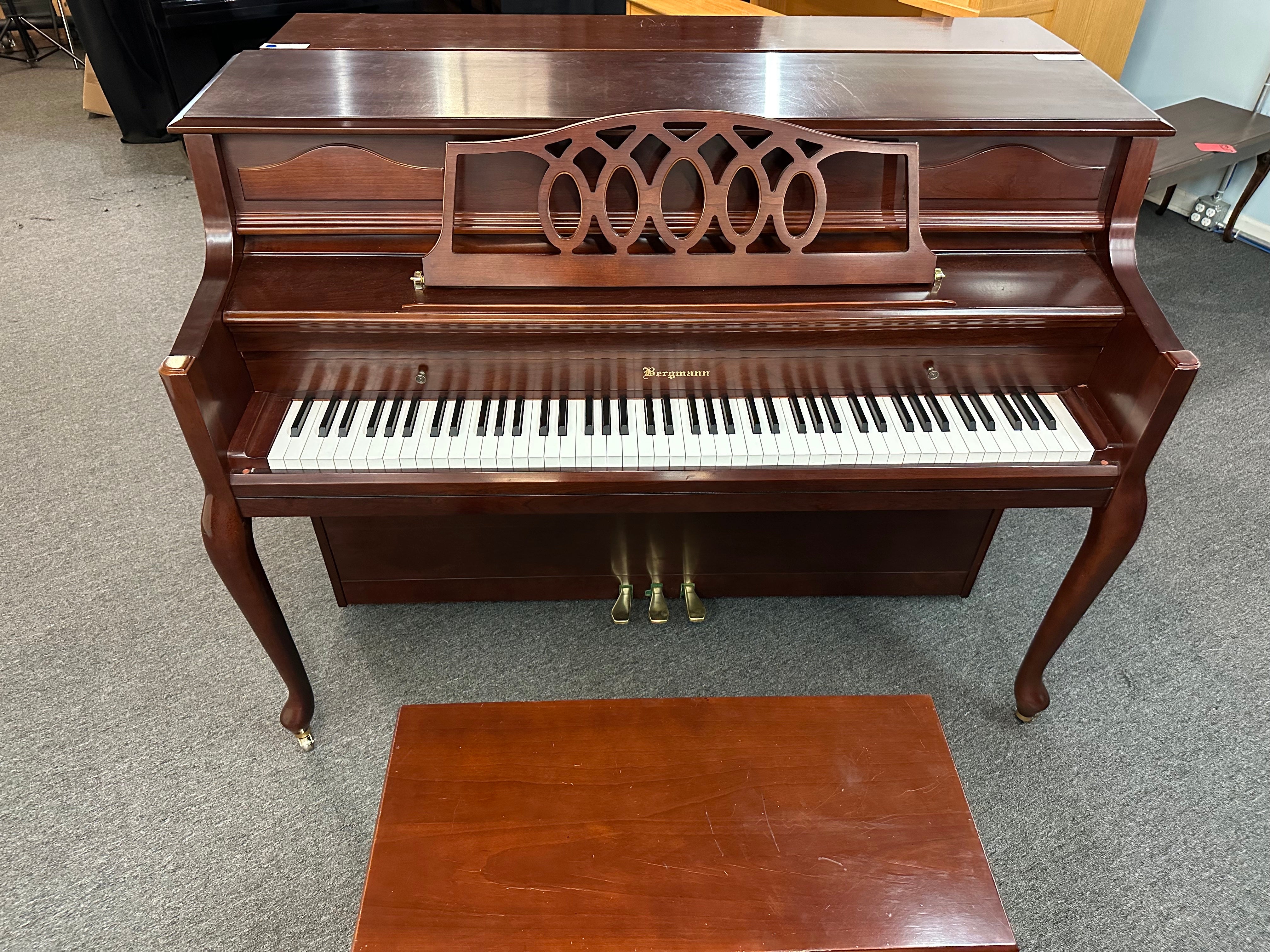 Bergmann Console Piano in Cherry French Provincial Finish