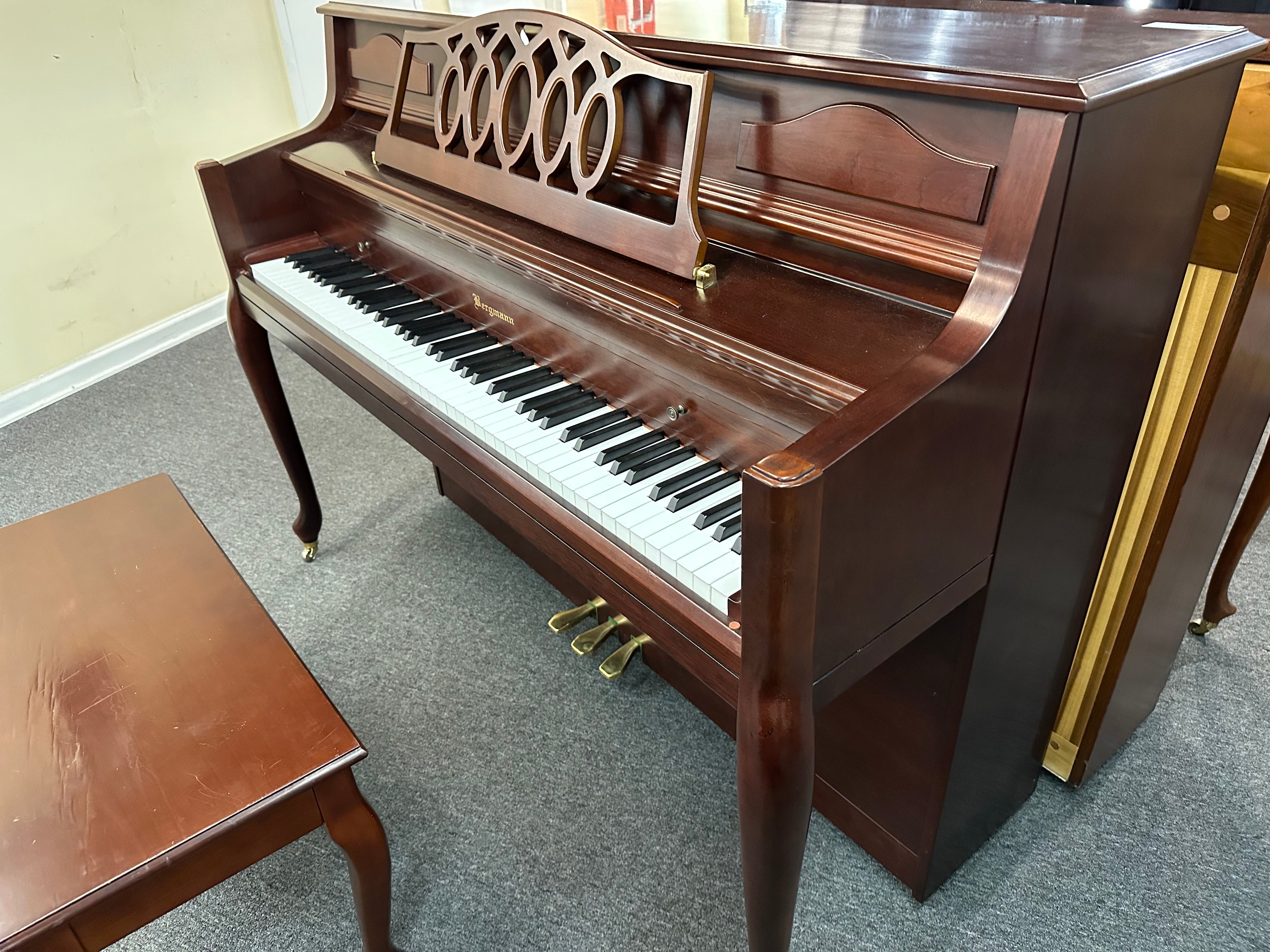 Bergmann Console Piano in Cherry French Provincial Finish