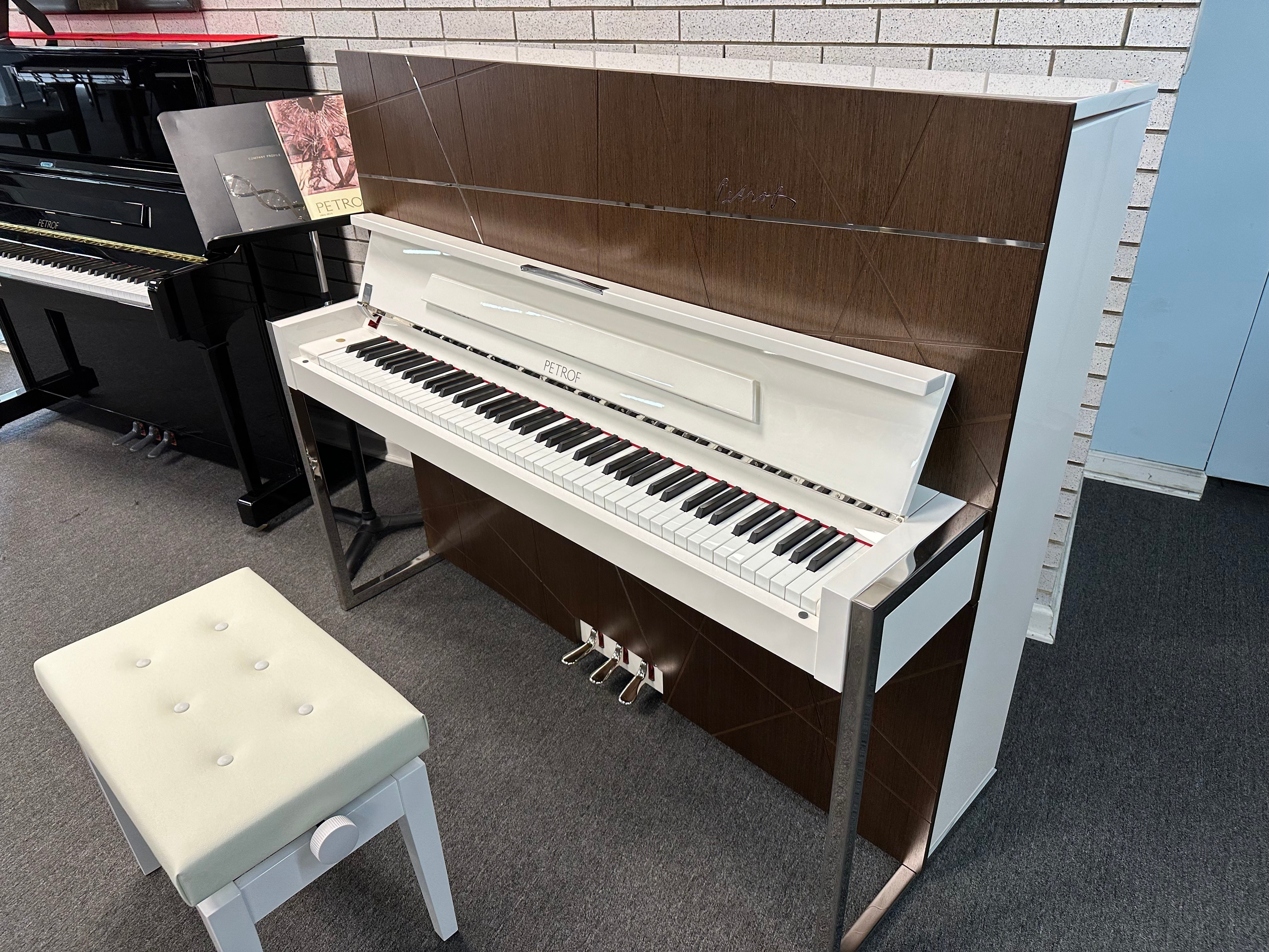 Petrof NEXT P127 (50") White Polish with Wood Satin Wood Tones