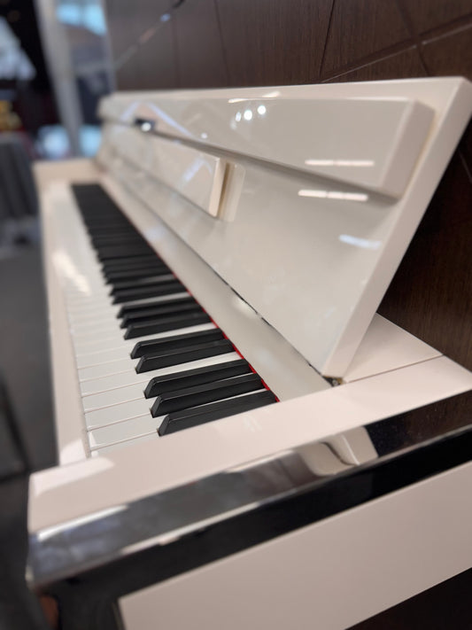 Petrof NEXT P127 (50") Upright Piano in White Polish with Wood Satin Wood Tones