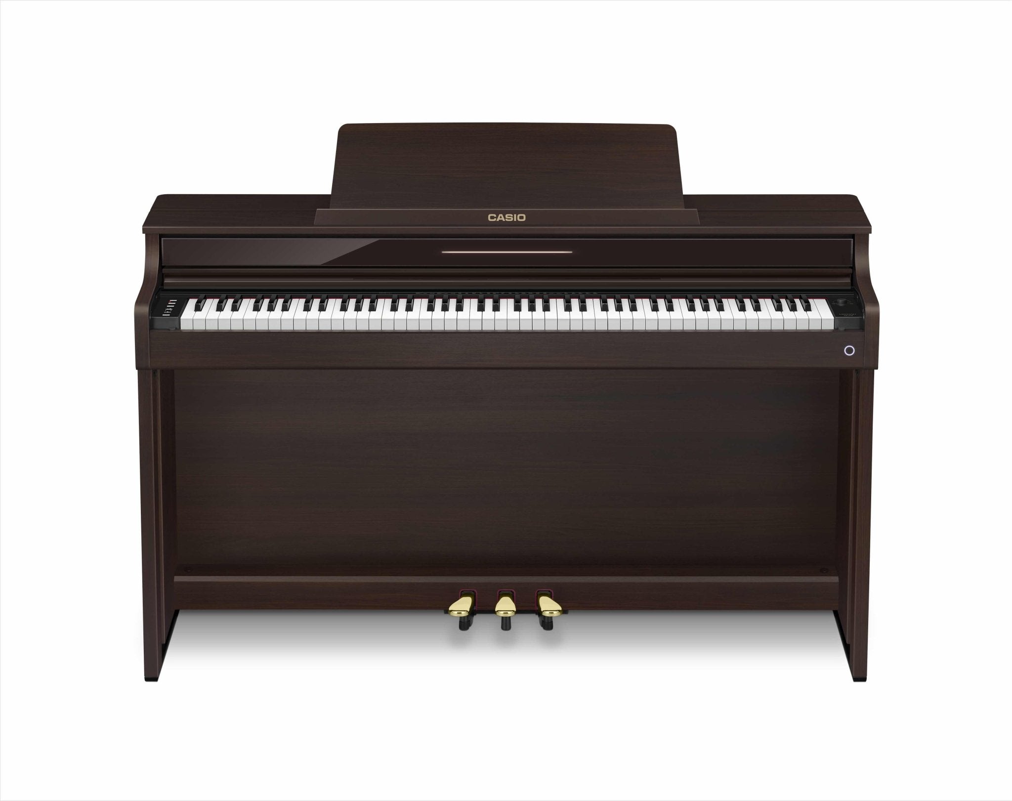 Casio AP - 550 Celviano Digital Upright Piano – Brown Finish | Grand Piano Sound & Hybrid Keys - Cunningham Piano