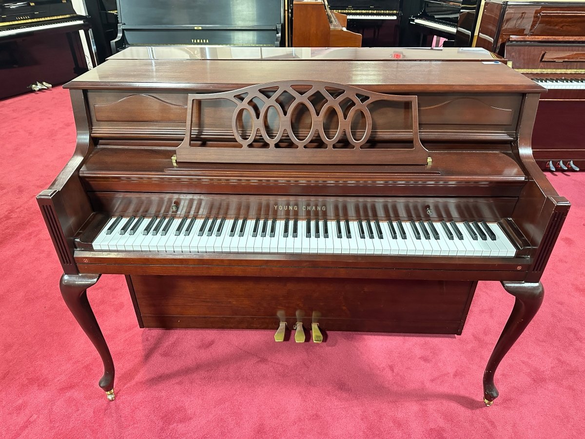 Young Chang 45" Queen Anne Console Piano in Cherry Finish - Cunningham Piano