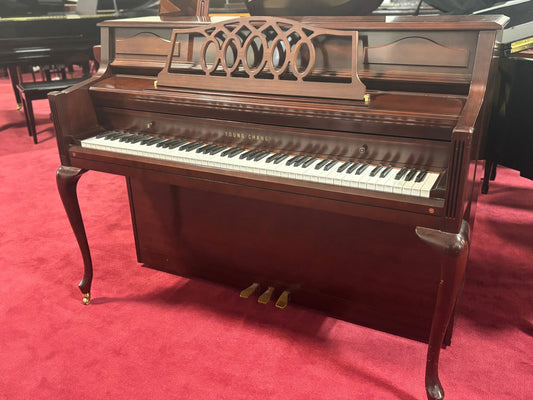 Young Chang F - 108B Console Piano – Satin Mahogany French Style | 5 - Year Warranty - Cunningham Piano